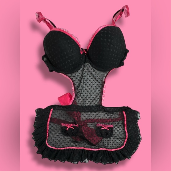 Victoria's Secret Sexy Little Things French Maid Lingerie 36C Push Up Bra  Teddy